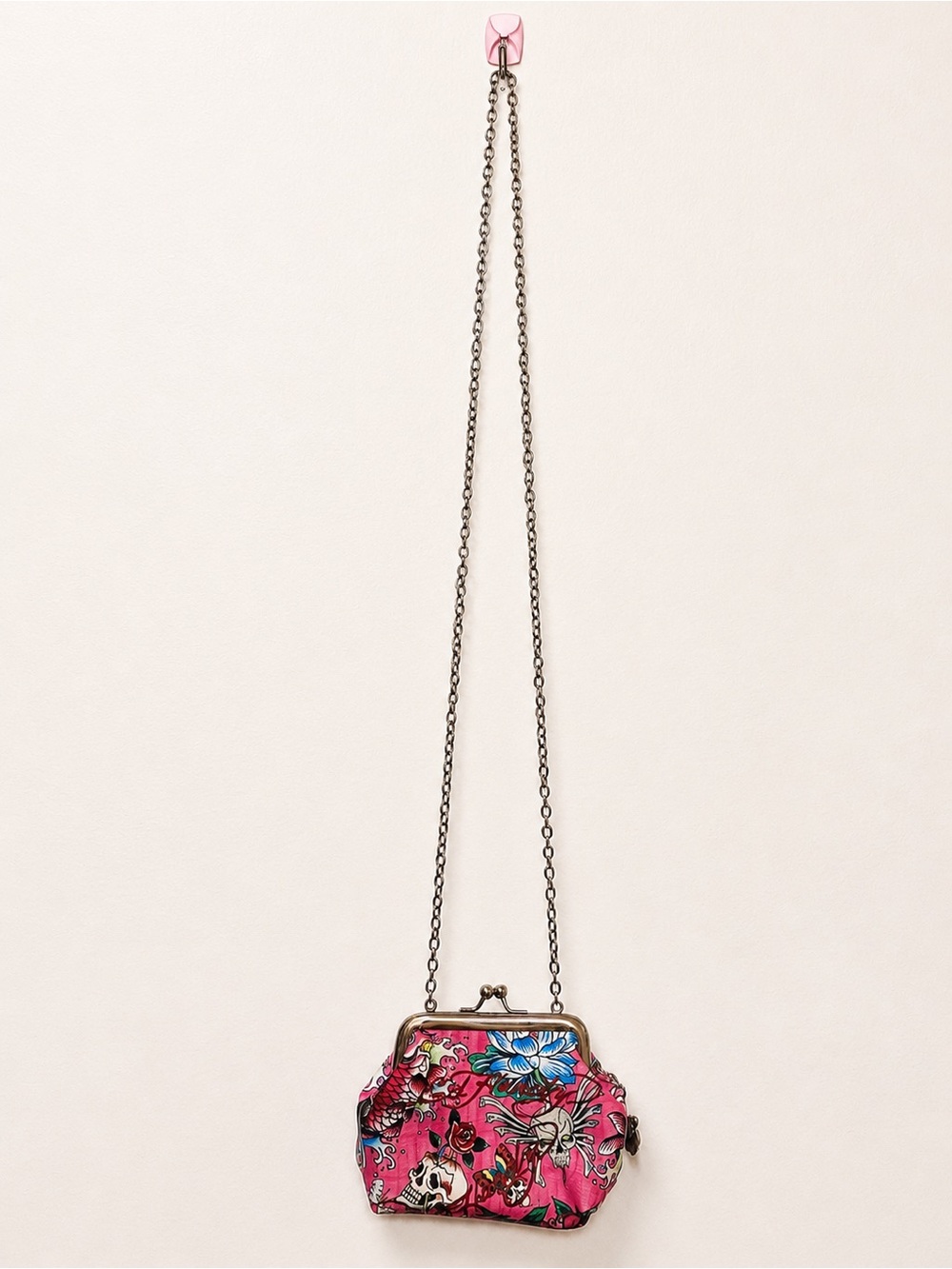 NWOT Ed Hardy Pink Kiss-Lock Chain crossbody - Picture 7 of 8
